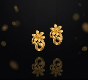 22K Yellow Gold Abstract Flame Drop Earrings | Modern Textured Dangle Jewelry