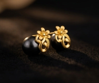 22K Yellow Gold Abstract Flame Drop Earrings | Modern Textured Dangle Jewelry