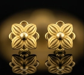 22K Yellow Gold Filigree Dome Drop Earrings | Traditional Indian Lace-Work Jewelry
