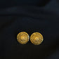 22K Gold Oval Stud Earrings with Floral Center Detail