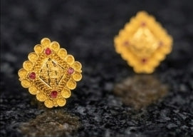 22K Yellow Gold Geometric Filigree Drop Earrings | Traditional Textured Jewelry