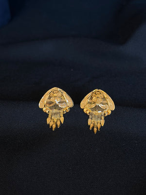 22K Gold Dome Stud Earrings with Intricate Filigree & Dangling Details - Traditional Indian Design