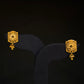 22K Gold Square Stud Earrings with Dangling Beads & Intricate Design