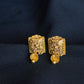 22K Gold Square Stud Earrings with Dangling Beads & Intricate Design