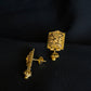 22K Gold Square Stud Earrings with Dangling Beads & Intricate Design