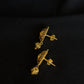 22K Gold Square Stud Earrings with Dangling Beads & Intricate Design