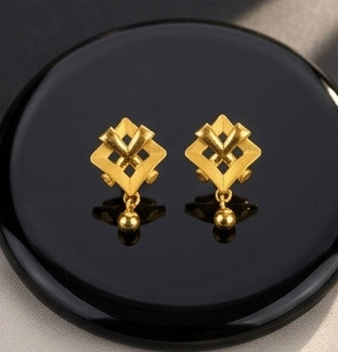 22K Gold Modern High-Polish Abstract Drop Earrings | Sleek Fluid Design Jewelry