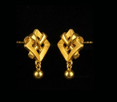22K Gold Modern High-Polish Abstract Drop Earrings | Sleek Fluid Design Jewelry