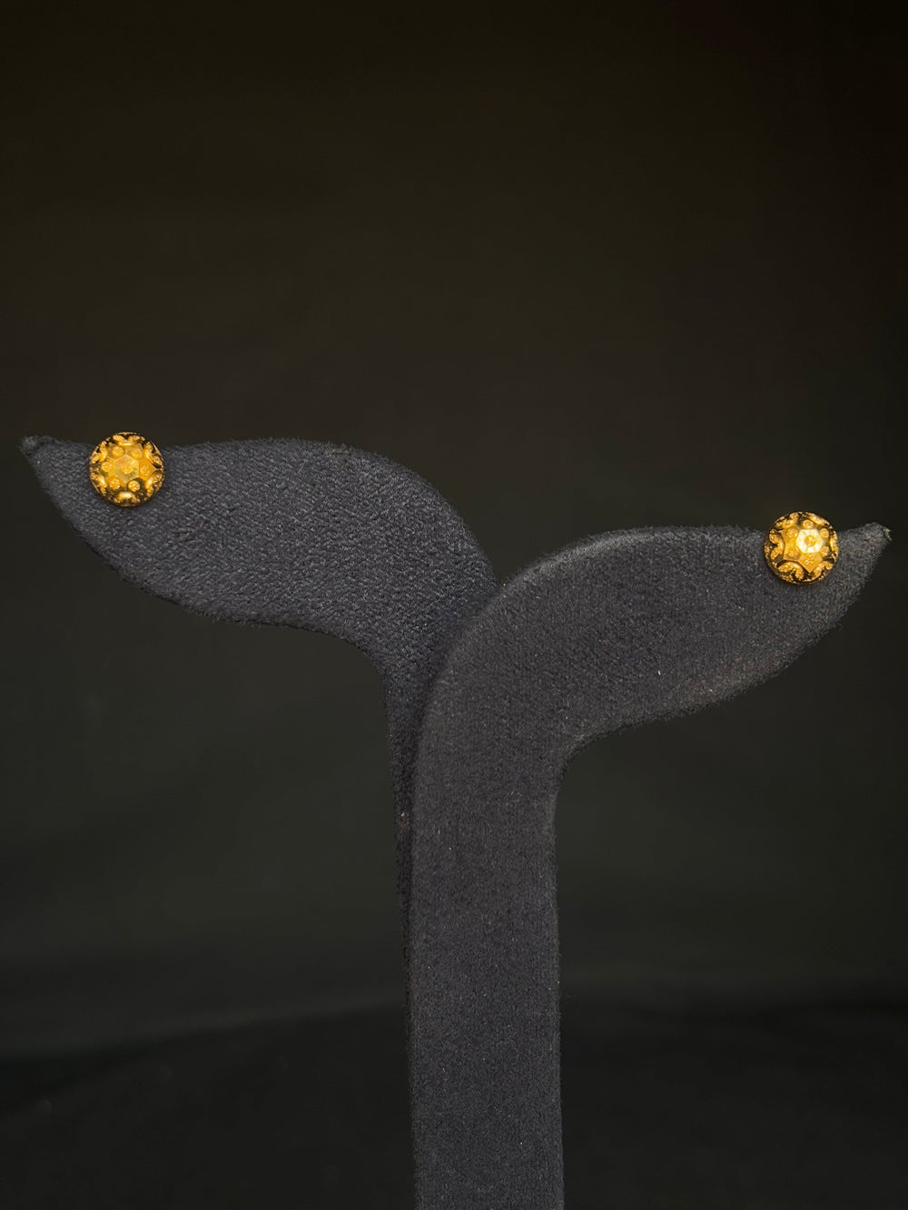 22K Gold Dome Stud Earrings with Detailed Pattern.