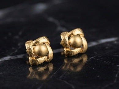 22K Gold Geometric Mesh Drop Earrings | Textured Bead Accent Gold Jewelry