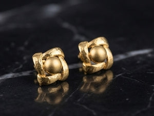 22K Gold Geometric Mesh Drop Earrings | Textured Bead Accent Gold Jewelry