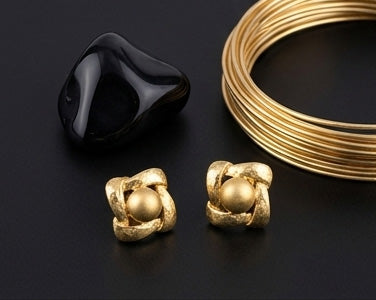 22K Gold Geometric Mesh Drop Earrings | Textured Bead Accent Gold Jewelry