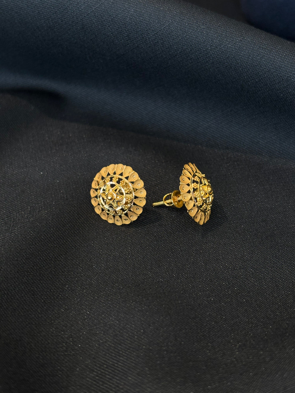 22K Gold Domed Stud Earrings with Radial Design