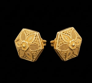22K Yellow Gold Fan Silhouette Drop Earrings | Textured Geometric Gold Jewelry