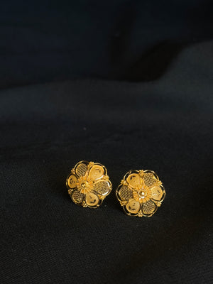 22K Gold Flower Stud Earrings with Detailed Filigree - Elegant & Traditional