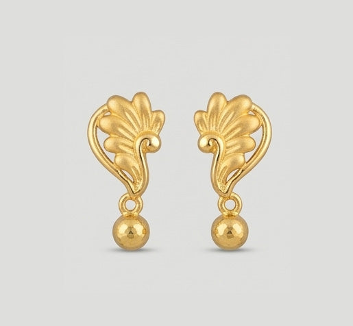 22K Yellow Gold Floral Filigree Stud Earrings | Handcrafted Traditional Gold Studs