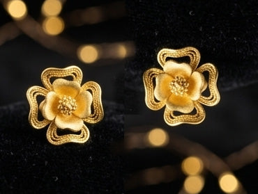 22K Gold Traditional Rawa Work Shield Earrings | Granulated Filigree Drop Jewelry