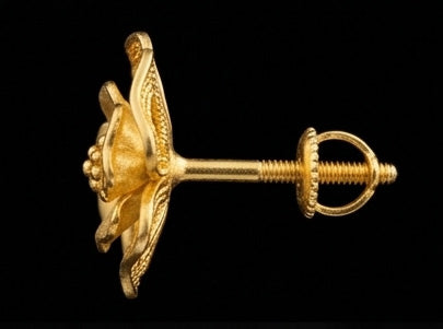22K Gold Traditional Rawa Work Shield Earrings | Granulated Filigree Drop Jewelry