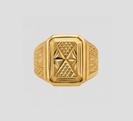 Gents  Pyramid Texture Gold Signet | 22K Geometric Statement Ring
