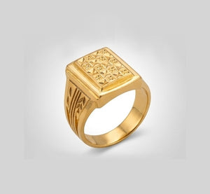 Gents Checkered Square Signet Ring | 22K Gold Artisan Band