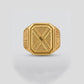 Gents X-Pattern Gold Signet Ring | 22K High-Polish Statement