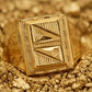 Gents Dual-Triangle Gold Signet | 22K Linear Etched Ring