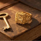 Gents Dual-Triangle Gold Signet | 22K Linear Etched Ring