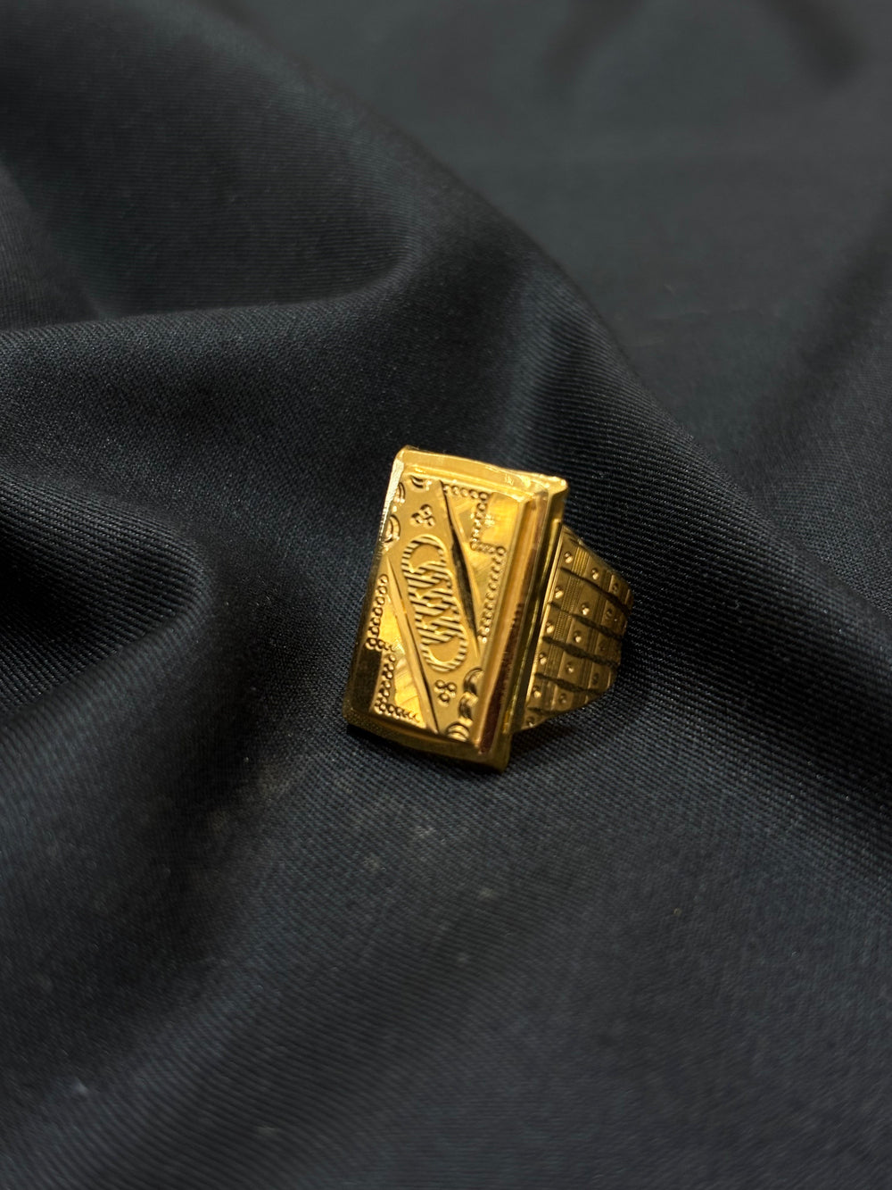 22KT Gold Gents Ring with Bold Rectangular Setting & Intricate Detailing