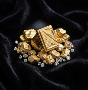 22K Gold Gents Ring with Rectangular Setting & Intricate Geometric Patterns.