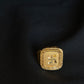 22K Gold Gents Ring with Swastik Symbol & Patterned Border.