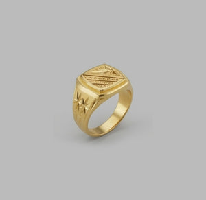 Gents  22K Gold Sunburst Signet Ring | Traditional Circular Etched Band