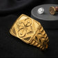 Gents Hand-Engraved Gold Shield Ring | 22K Abstract Pattern Signet