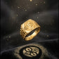 Gents Hand-Engraved Gold Shield Ring | 22K Abstract Pattern Signet
