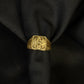 Gents Hand-Engraved Gold Shield Ring | 22K Abstract Pattern Signet