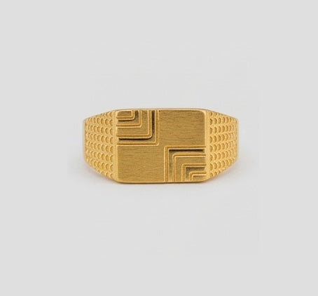Gents  22K Gold L-Pattern Signet Ring | Modern Geometric Design