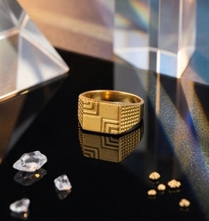 Gents  22K Gold L-Pattern Signet Ring | Modern Geometric Design
