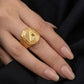 Gents Rectangular Radial Etched Gold Ring | 22K Artisan Signet