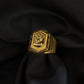 Gents Rectangular Radial Etched Gold Ring | 22K Artisan Signet