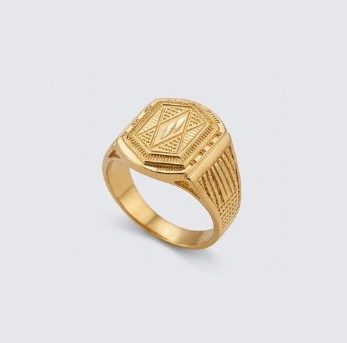 Gents Triple-Row Textured Gold Ring | 22K Multi-Band Signet Style