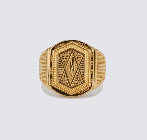 Gents Triple-Row Textured Gold Ring | 22K Multi-Band Signet Style