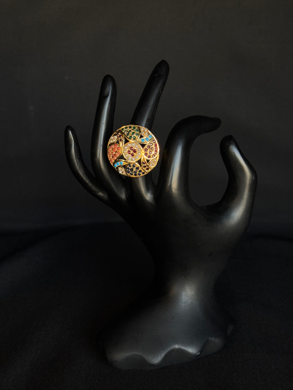 22K Gold Jadau/ Enamel & Stone Statement Ring