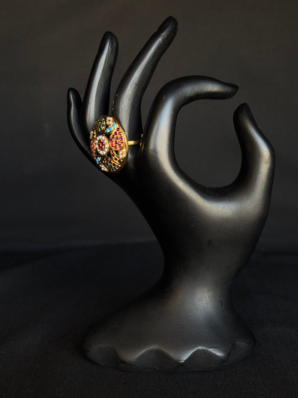 22K Gold Jadau/ Enamel & Stone Statement Ring
