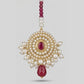 22KT Gold Circular Chandbali Maang Tikka with Ruby & Pearl Droplets