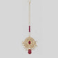 22KT Gold Circular Chandbali Maang Tikka with Ruby & Pearl Droplets