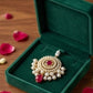 22KT Gold Circular Chandbali Maang Tikka with Ruby & Pearl Droplets