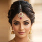 22KT Gold Circular Chandbali Maang Tikka with Ruby & Pearl Droplets