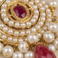 22KT Gold Circular Chandbali Maang Tikka with Ruby & Pearl Droplets
