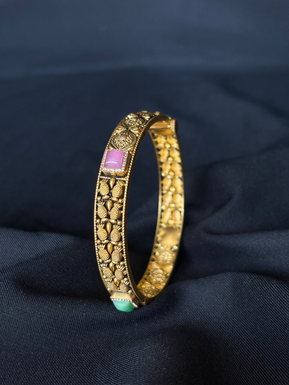22K Gold Bangle Set with Colorful Gemstone Accents