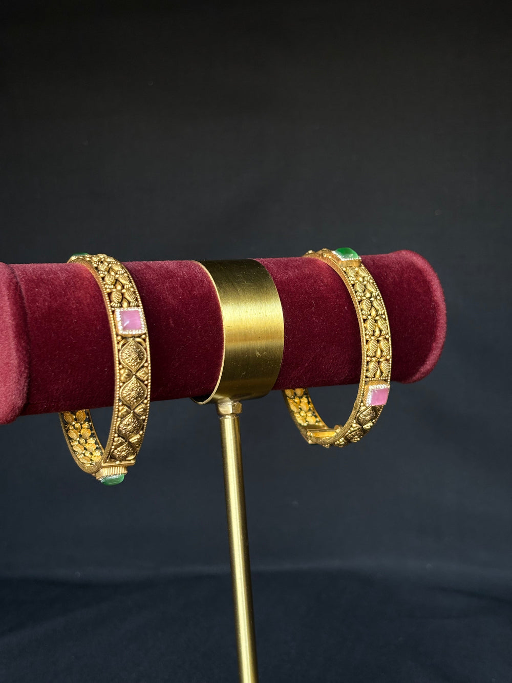 22KT Gold Bangle Set with Colorful Gemstone Accents