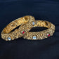 22K Gold Floral Bangle Set with Gemstone Details
